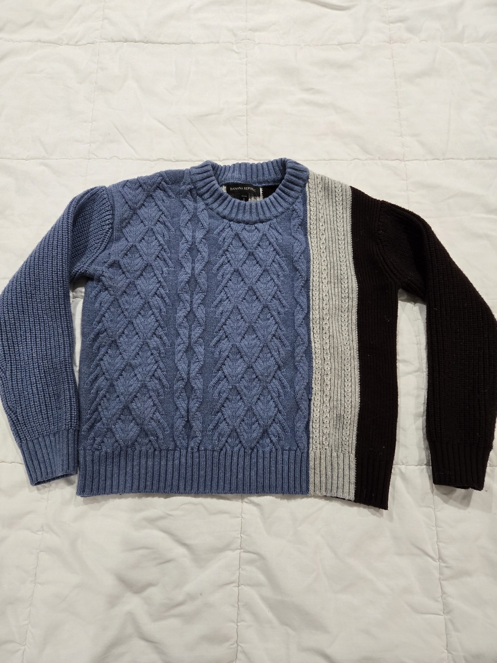 Banana Republic Women's Colorblock Cable-Knit Crewneck — Blue, Gray & Black